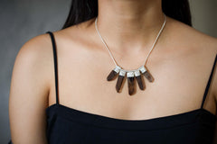 Smoky Citrine Phantom Quartz Pendant: Hammered Sterling Silver Snake Chain