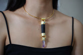 Aquamarine, Black Tourmaline & Amethyst Pendant: 18k Gold-Plated Sterling Silver