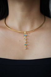 Opal Doublet Pendant: Blue Moonstone, White Zircon, 18k Gold-Plated Sterling Silver