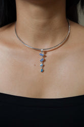 Herkimer Diamond & Australian Opal Pendant: Hand-Textured Sterling Silver