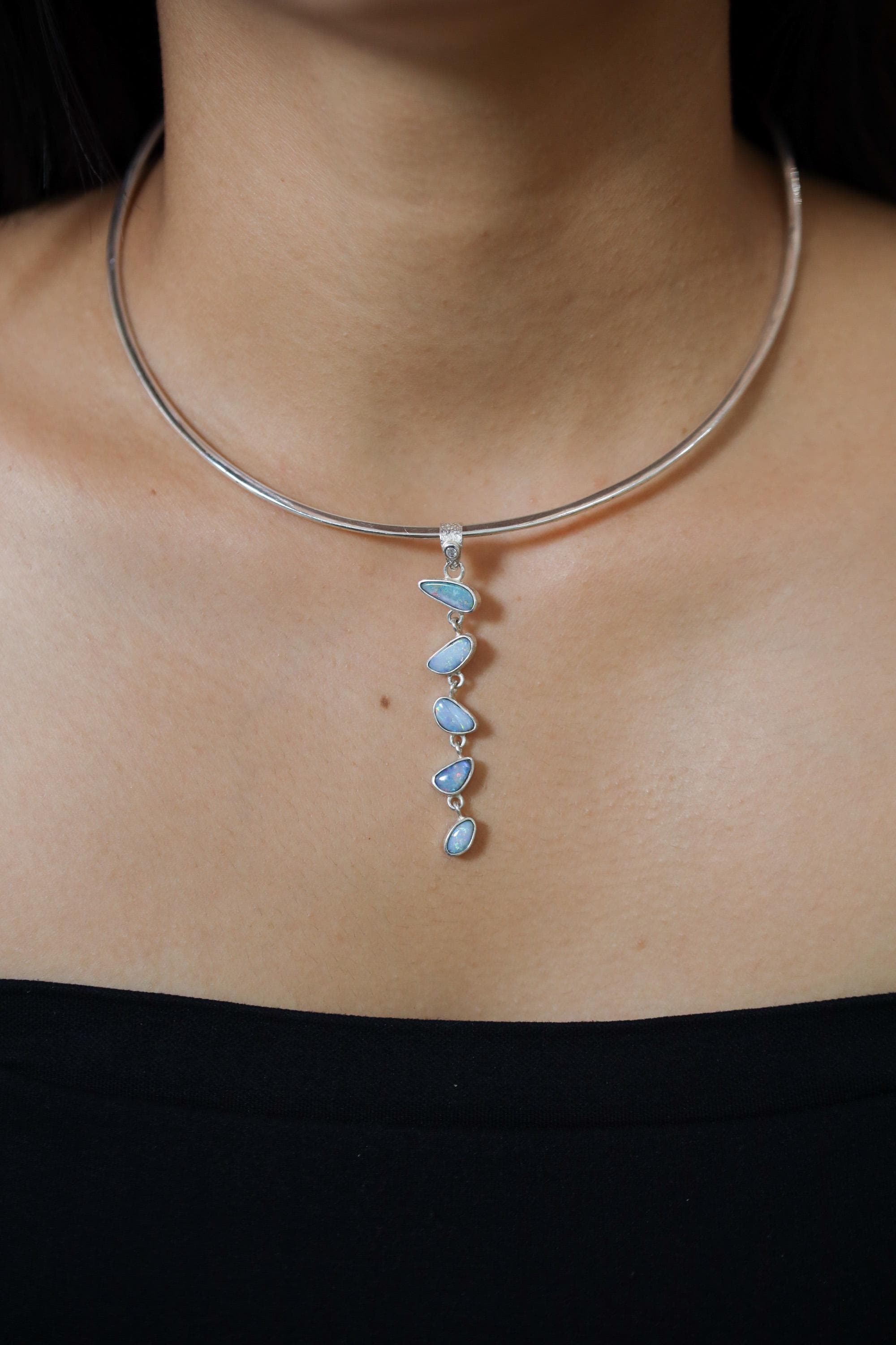 Australian Opal Sterling Silver Pendant: Zircon Accent, Organic Texture