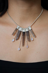 Blue Moonstone & Smoky Citrine Quartz Sterling Silver Pendant Necklace