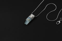 Natural Aquamarine Crystal Pendant: Textured Sterling Silver, Chakra Jewelry