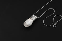Australian Drusy White Phantom Quartz Stack Pendant shown on black background with adjustable black cotton necklace.