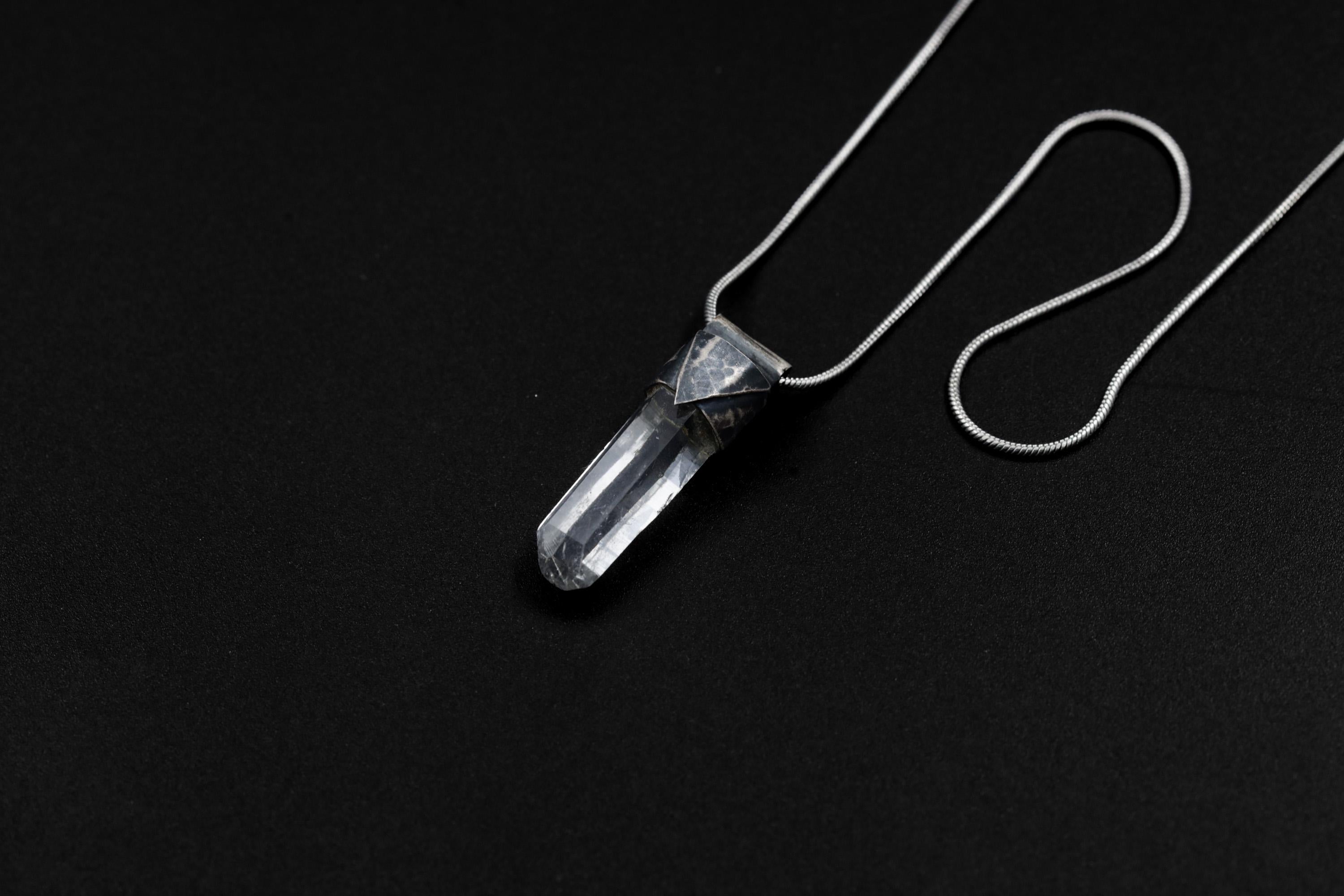 Lemurian Quartz Point Pendant: Oxidized Sterling Silver Crystal Necklace