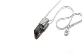 Australian Smoky Phantom Window Quartz Stack Pendant shown on white background with sterling silver cap and smoky crystal point.