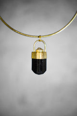 Dravite Tourmaline & Diamond Necklace: Textured Sterling Silver, 18K Gold Plated