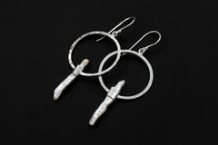 Baroque Pearl Sterling Silver Hoop Earrings, Hammered Texture