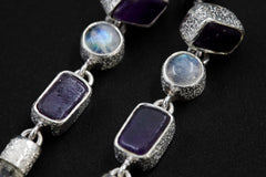 Amethyst Moonstone Quartz Earrings: Sand Textured Sterling Silver Studs