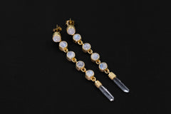 Blue Moonstone & Quartz Drop Earrings, Sand Textured Gold Plated Sterling Silver