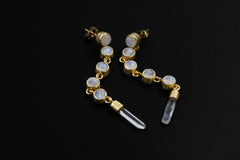 Blue Moonstone Clear Quartz Earrings 18k Gold Plated 925 Silver Stud Drops Crown Chakra Cancer Gift Jewelry