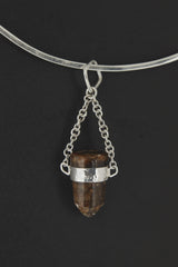 Earthen Bullet Brown Tourmaline - Sterling Silver Crystal Pendant - Hammered Textured & High Polish Finish