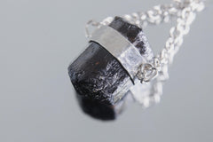 Double Terminated Black Tourmaline Pendant, Wrapped Textured Silver, Sterling Silver Crystal Charm, Protective Energy