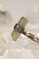 Raw Aquamarine Crystal Ring, Oxidized Sterling Silver Band, Handmade Boho Jewelry