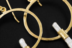 Baroque Pearl Dangle Earrings: Hammered 18k Gold Plated Sterling Silver
