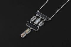 Black Tourmaline Aquamarine 925 Silver Pendant, Geometric Rolo Chain