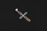Red Kyanite Moonstone Cross Pendant: Raw Stone 925 Sterling Silver