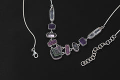 Raw Tourmaline Ruby Quartz Necklace, 925 Silver Box Chain, Green Gem Slice, DT Petroleum Crystal, Chakra Healing Pendant Gift