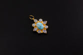 Larimar Blue Moonstone Flower Pendant, 18K Gold Plated 925 Silver, Handmade Amulet