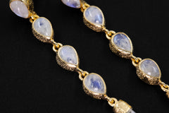 Teardrop Blue Moonstone & Raw Clear Quartz Earring Stud, Sand Textured Sterling Silver, 18K Gold Plated 3 Micron, Crown Chakra, Jewelry Gift