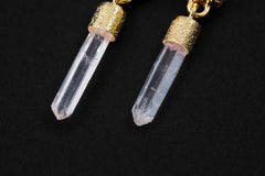 Moonstone Blue Apatite & Raw Quartz Earrings, Sand Textured, Sterling Silver Studs 18k 3 Micron Gold Plated Chakra Healing Spiritual Jewelry