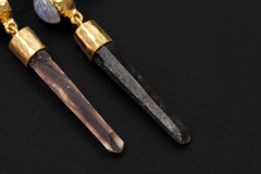 Blue Moonstone Smoky Quartz Dangle Earrings, 18K Gold Plated Silver