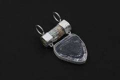 Raw Aquamarine Watermelon Tourmaline Pendant, 925 Sterling Silver Shield, Boho Talisman