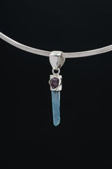 Aqua Aura Quartz Amethyst Pendant 925 Silver Raw Crystal Necklace Throat Crown Chakra Spiritual Talisman Gift