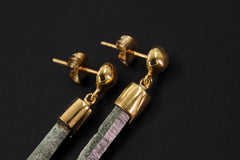 Chlorite Quartz Icicle Earrings, Himalayan Crystal Dangles, Gold Plated 925 Silver Studs, Raw Green Spikes, Protection Stone Jewelry