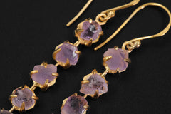 Amethyst Dangle Earrings, Raw Purple Gemstone, 18K Gold Plated 925 Silver, Long Statement Earrings, Healing Crystal Jewelry Gift