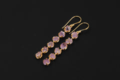Amethyst Dangle Earrings, Raw Purple Gemstone, 18K Gold Plated 925 Silver, Long Statement Earrings, Healing Crystal Jewelry Gift
