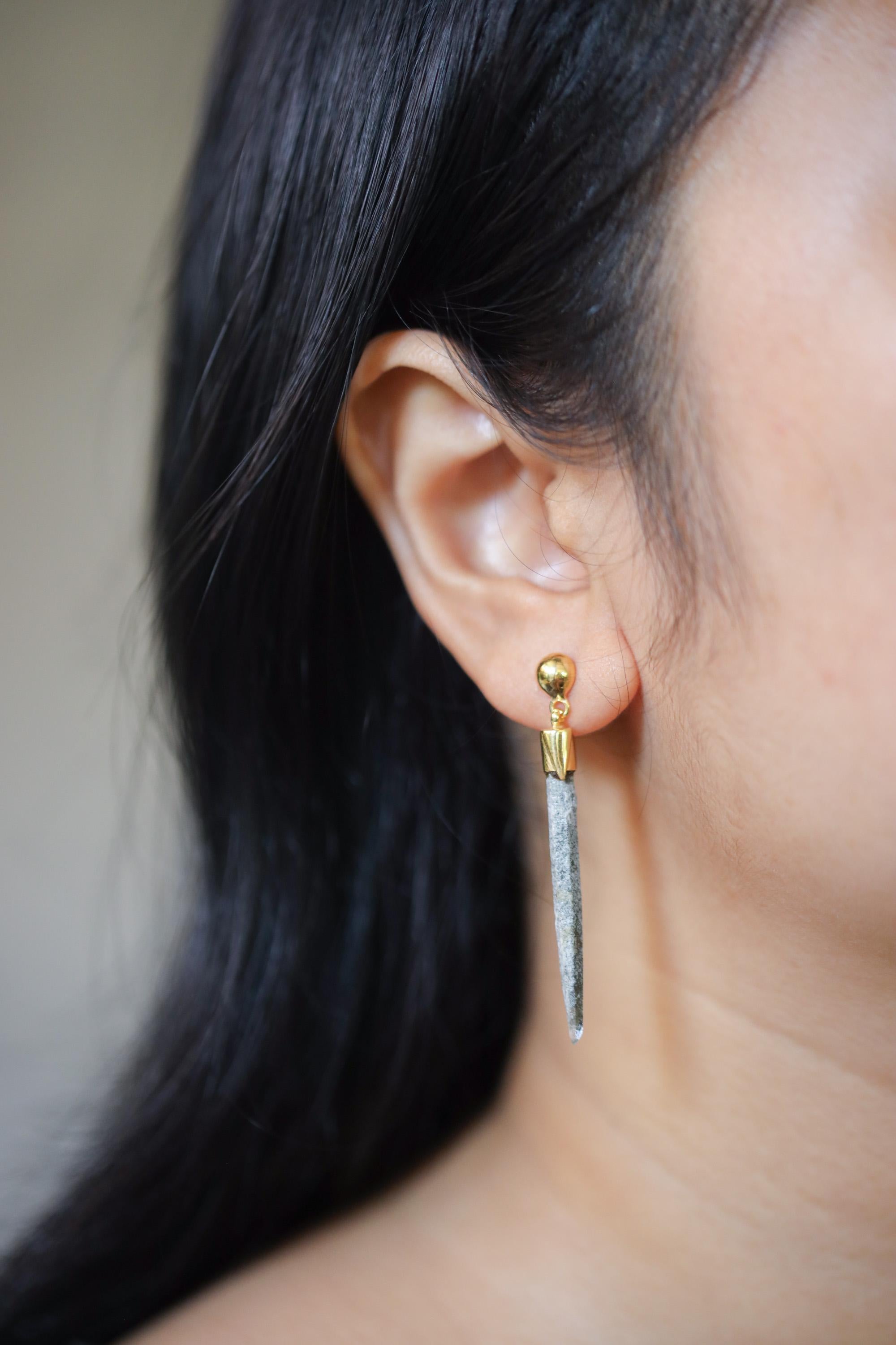 Himalayan Chlorite Quartz Icicle Earrings, Gold Plated Silver Studs