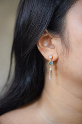 Moonstone Blue Apatite & Raw Quartz Earrings, Sand Textured, Sterling Silver Studs 18k 3 Micron Gold Plated Chakra Healing Spiritual Jewelry