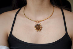 Dravite Tourmaline & Moonstone Pendant, 18k Gold Plated Silver, Organic Texture