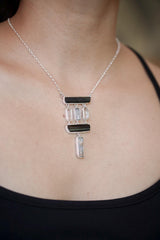 Black tourmaline Wand, Double Terminated Quartz Points, and Aquamarine Stick 925 Silver, High Shine Finish, Energy Protection Gift