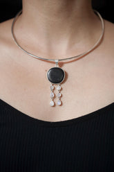 Shungite, Blue Moonstone Pendant, 925 Silver, Powerful Crystals Jewelry, Moonstone Dangle, Organic Texture, High Shine Finish, Unique Gift