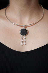 Shungite, Blue Moonstone Pendant, 925 Silver, Powerful Crystals Jewelry, Moonstone Dangle, Organic Texture, High Shine Finish, Unique Gift