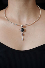Garnet, Tektite, Amethyst, Moonstone 925 Silver Pendant, Chakra Jewelry