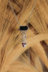 Dravite Tourmaline, Moonstone, Quartz & Rubellite Pendant, 925 Silver Organic Texture, Chakra Healing Crystal Jewelry, Boho Gift