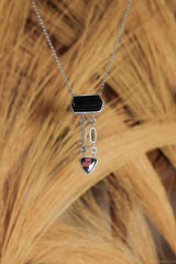 Dravite Tourmaline, Moonstone, Quartz & Rubellite Pendant, 925 Silver Organic Texture, Chakra Healing Crystal Jewelry, Boho Gift