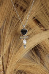 Raw Crystal Talisman Gift Dravite Tourmaline, Raw Aquamarine, blue Moonstone, Arizona Turquoise Pendant, Organic Texture 925 Silver