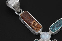 Red Kyanite Moonstone Cross Pendant: Raw Stone 925 Sterling Silver