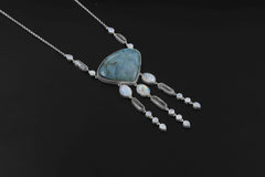 Labradorite Moonstone Quartz Necklace, 925 Sterling Silver Rolo Chain, Handmade