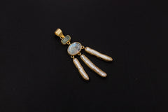 Aquamarine Moonstone Pearl Pendant, 925 Gold Plated Talisman, Raw Stick Pearls, Dreamcatcher Necklace, Crown Chakra, Ocean Energy Gift