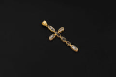 18K Gold Petroleum Smoky Quartz Cross Pendant, 925 Silver Talisman