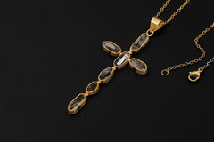 Petroleum Smoky Quartz Cross, 925 Silver, 18K Gold Plated, Raw Crystal Talisman, Spiritual Jewelry, Organic Textured Cross Pendant