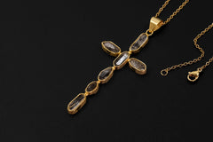 18K Gold Petroleum Smoky Quartz Cross Pendant, 925 Silver Talisman