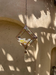 Copper Quartz Hanging Decoration – Geometric Glass Ornament, Raw Crystal Point, Sacred Room Decor