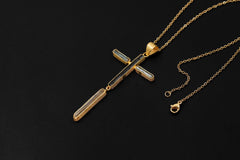 Aquamarine Black Tourmaline Clear Quartz Cross Pendant, 18K Gold Plated 925 Silver, Spiritual Protection Necklace, Healing Crystal Jewelry