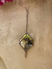 Clear Quartz Hanging Decoration Mirrored Glass Copper Frame Crystal Window Ornament Crown Chakra Sacred Space Gift